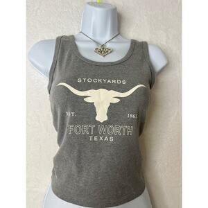 Texas Fort Worth Longhorn Gray Baby Tee Tank sz L Western y2k Obsessive Love